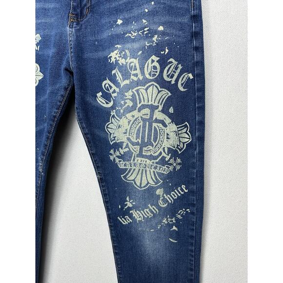 Jeans Wear Blue Denim Graphics High Choice CALAGUC Mens Size 32 Mid Rise Y2K - Picture 5 of 16
